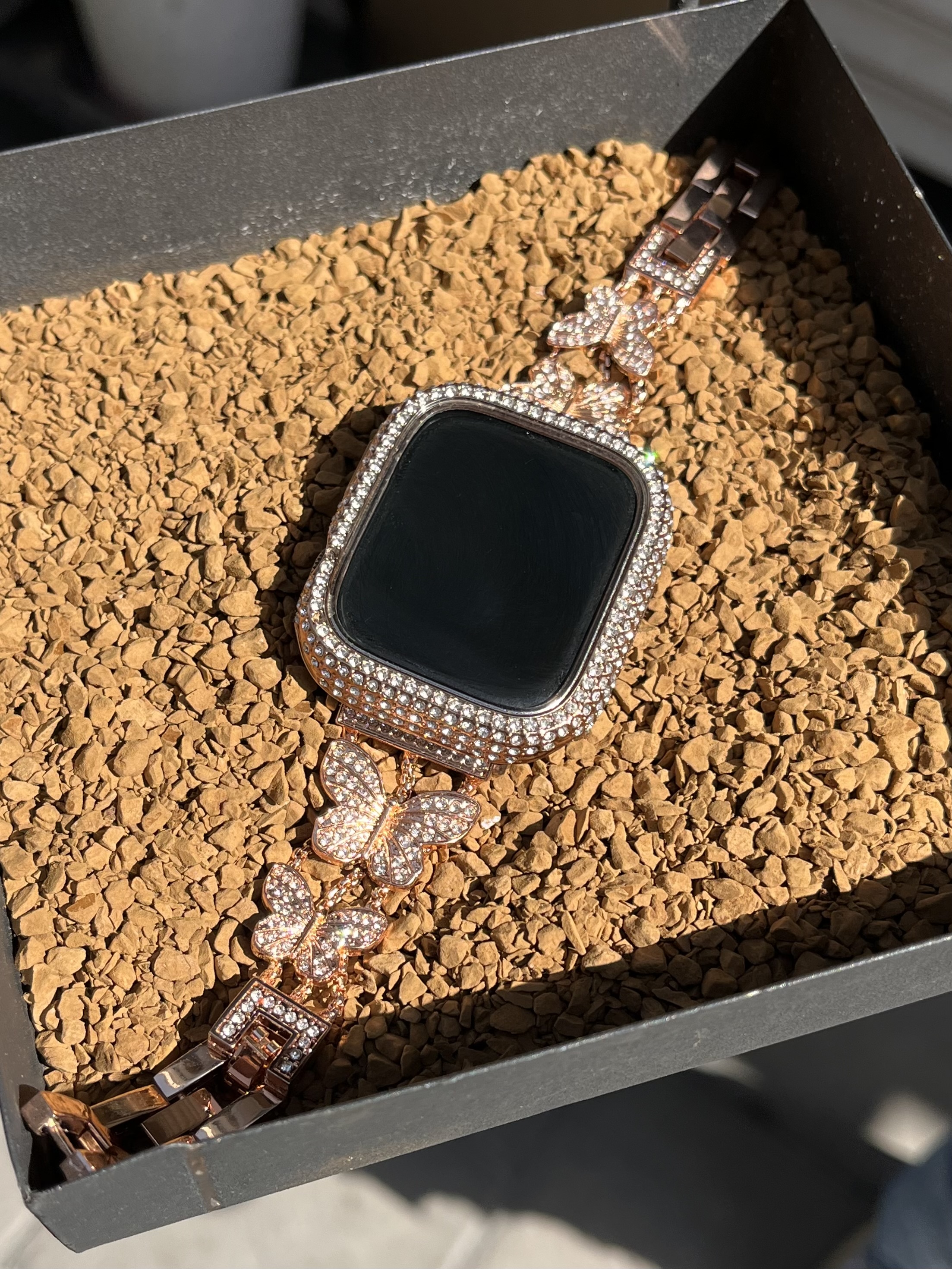 ساعت هوشمند بند پروانه ای رنگ رزگلد+۳بند