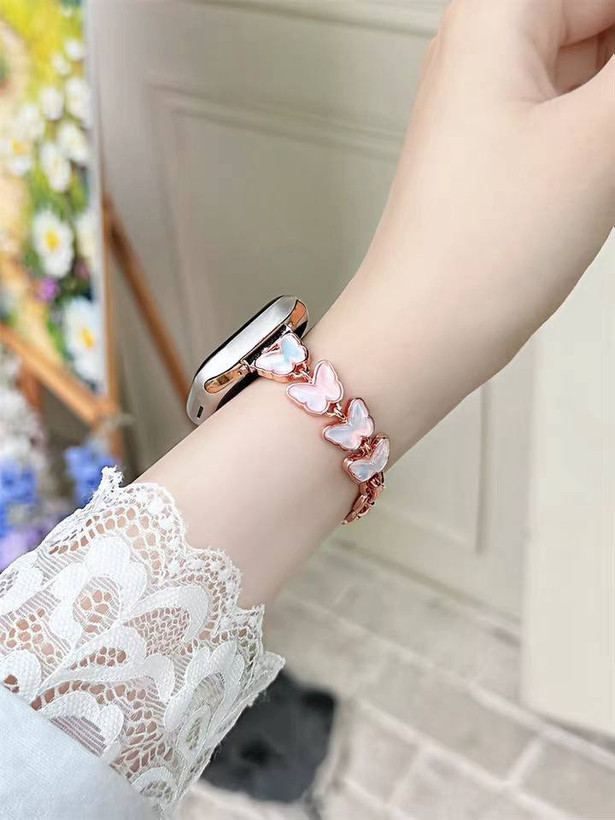 ساعت هوشمند بند پروانه ای صورتی سایز ۴۵فول نگین+۳بند